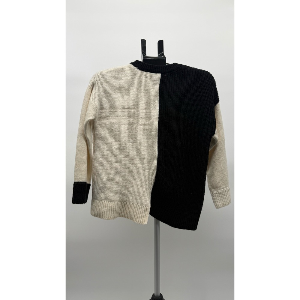 Alice + Olivia Woolblend Colorblock Ribbed Knit Sweater Black Cream Small